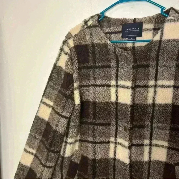 Sanctuary Brown Plaid Teddy Sherpa Jacket Coat Size M - Picture 3 of 9